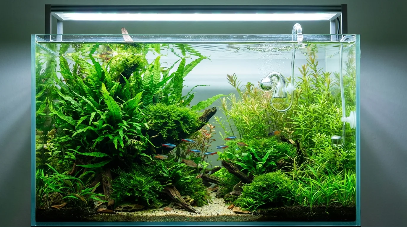 Iluminacao led turbinada fotossintese maximizada no aquario plantado