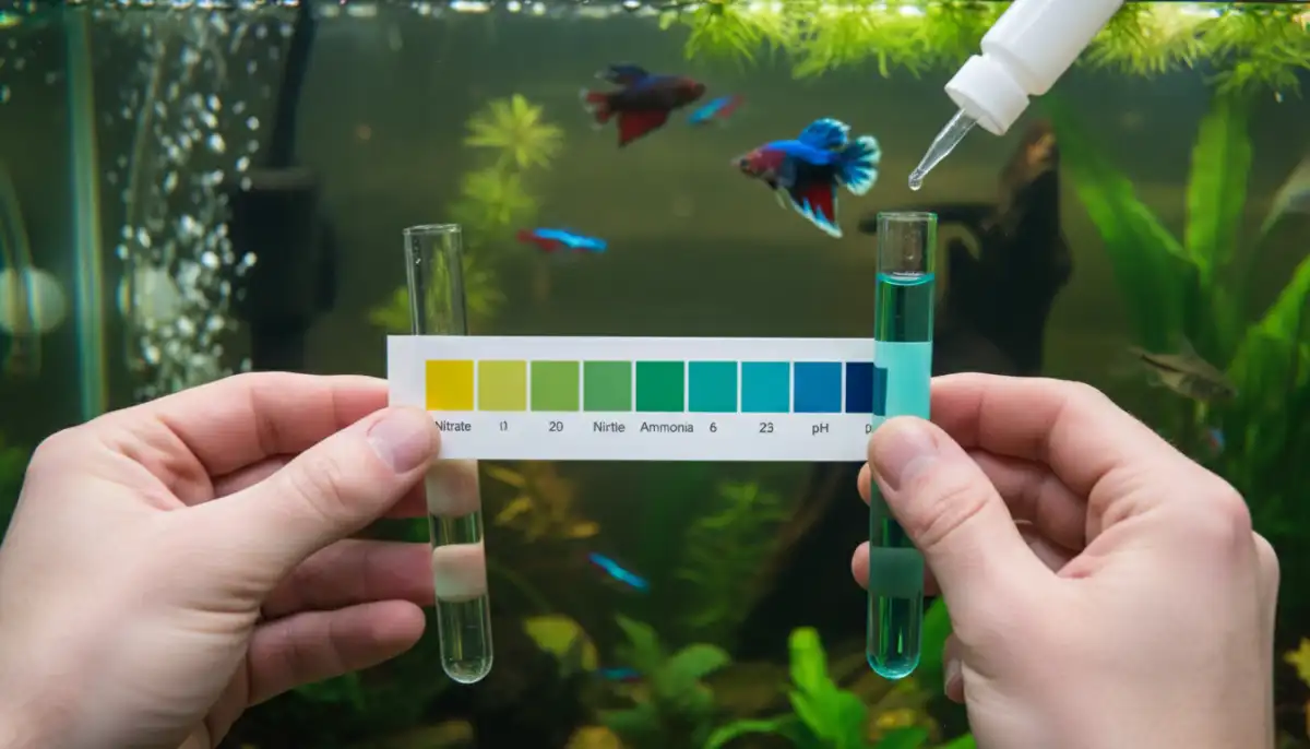 Monitorar regularmente a qualidade da água com testes precisos garante um ambiente saudável para os peixes, prevenindo o estresse e comportamentos agressivos. Monitorar regularmente a qualidade da água com testes precisos garante um ambiente saudável para os peixes, prevenindo o estresse e comportamentos agressivos.